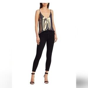 NWT Gabriela Metallic Gold Black V-Neck Cami Size XS/T